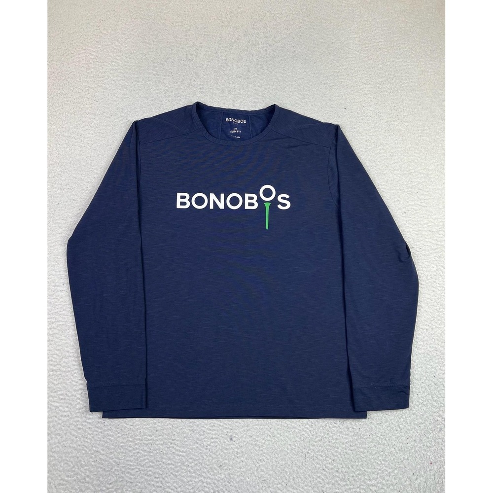 Bonobos Golf Shirt Mens Medium Blue Long Sleeve Slim Fit Logo Performance Tee